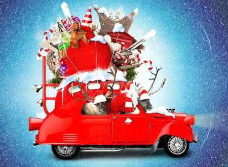 â¤ï¸ - snow flakes, toyz, car, snow, bells, bag, deer