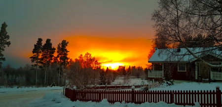 Sunset in winter - Orange, Yellow, White, Black