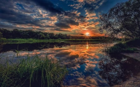 sunset - lake, forest, cool, fun, sunset, nature