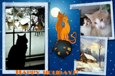 Happy Holidays - collage, cats, holidays, winter