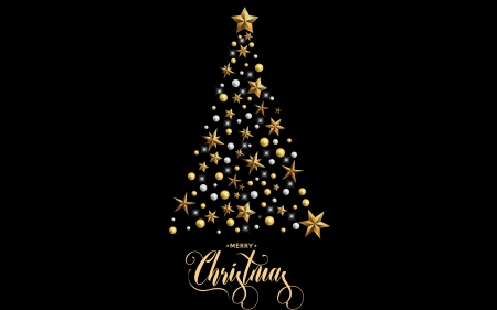 Merry Christmas! - card, black, golden, craciun, tree, christmas