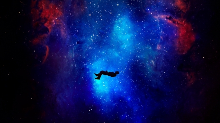 :) - silhouette, thiago garcia, nebulae, fantasy, space, luminos, pink, blue, cosmos