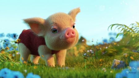 Finding little pig - pig, fantasy, cute, luminos, ale barbosa