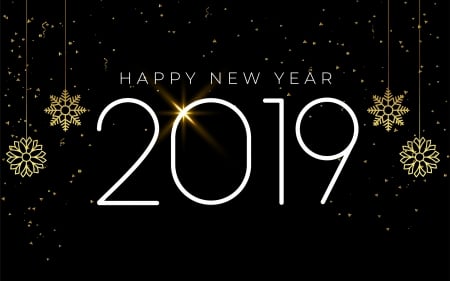 Happy New Year! - black, new year, 2019, golden, card