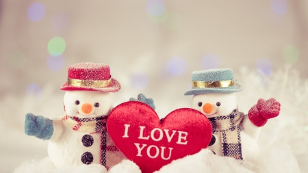 :) - snowman, craciun, couple, heart, red, card, winter, christmas