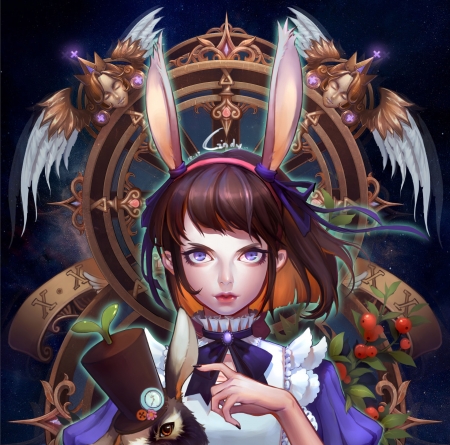 Alice - alice, ears, girl, luminos, cindy eng, bunny, white rabbit, fantasy