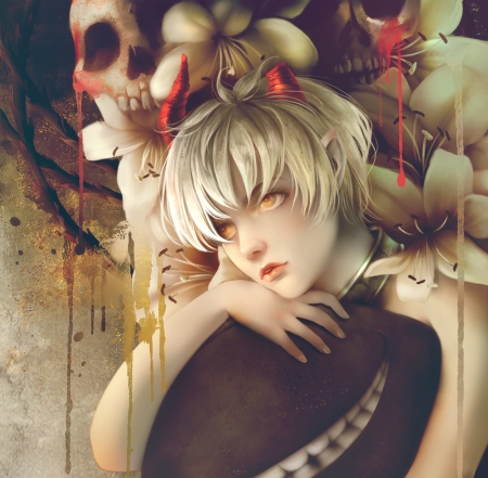 Amatrolos - girl, lily, aramisdream, fantasy, blonde, flower