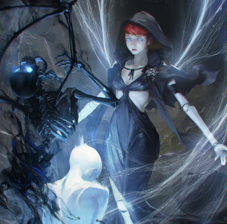 Summoner - deatg, girl, park pyeongjun, summoner, skeleton, fantasy