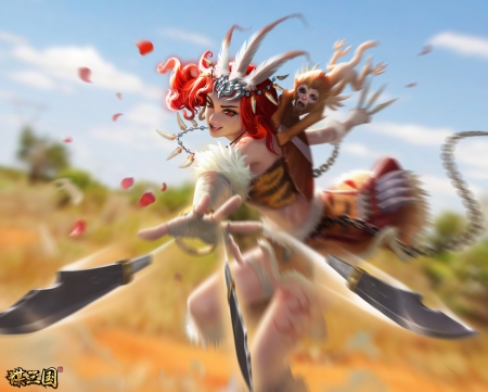 Fantasy girl - shaobing wang, game, fantasy, smash of dynasty, girl, mokey, luminos