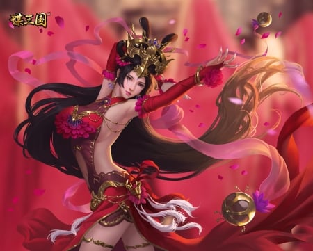 Fantasy girl - red, smash of dynasty, pink, game, girl, fantasy, empress, shaobing wang, luminos