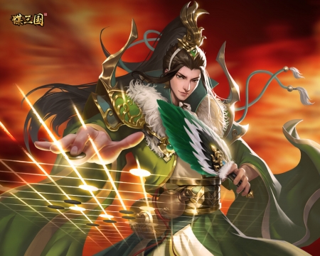 Prince - smash of dynasty, fantasy, hand fan, orange, hand, prince, shaobing wang, luminos, man, green