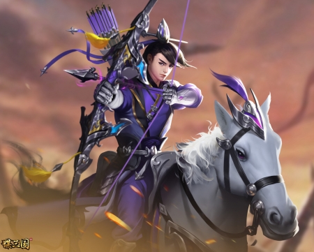 Archer - shaobing wang, game, fantasy, archer, smash of dynasty, purple, man, horse