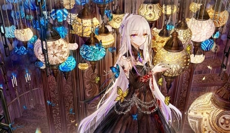 :) - lantern, girl, blue, bai qi qsr, anime, manga