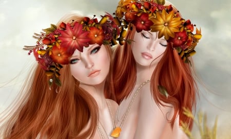 â¤ï¸ - girls, wreath, redhead, art