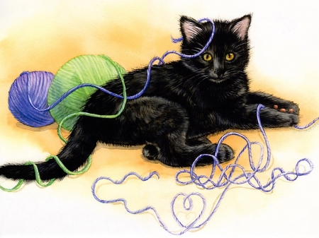 tangled-kitten-painting-wallpaper - deutschland, wolle, spielen, kitten