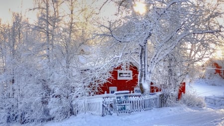 Winter village - village, frost, snow, winter, countryside, house