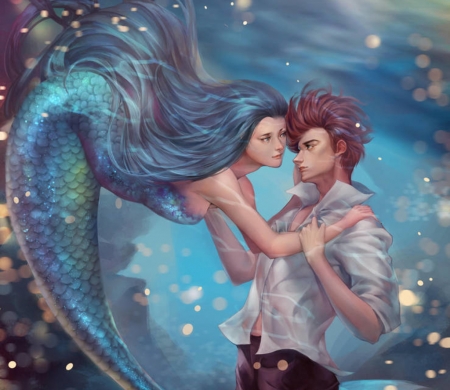 Free to love - summer, siren, girl, blue, fantasy, mermaid, edenchang, underworld, sea, luminos, vara, couple, guy, man