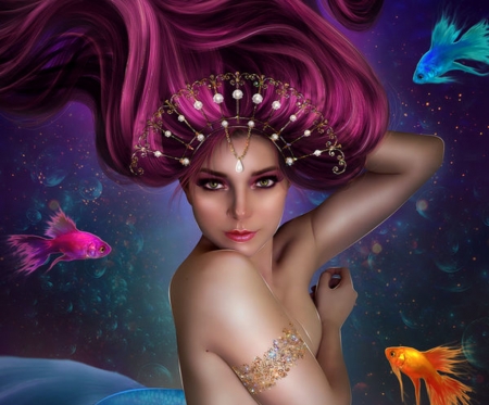 Mermaid - summer, pink, siren, girl, amanda kulp, fantasy, mermaid, fish, luminos, vara