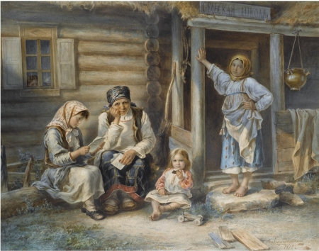 The village school - painting, art, teacher, children, aleksei ivanovich strelkovsky, pictura, village school