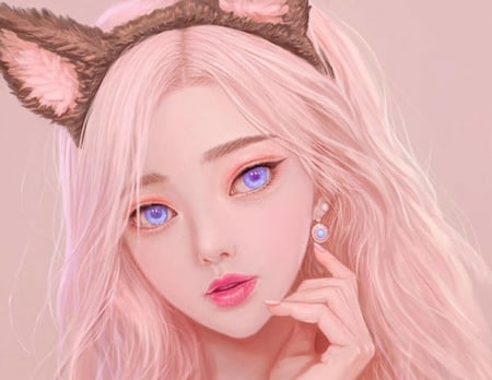 Girl - fantasy, ears, girl, face, pink, lily nuga, luminos