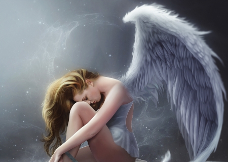 Angel - feather, hosne qanadelo, girl, wings, white, fantasy, luminos, angelwings, angel