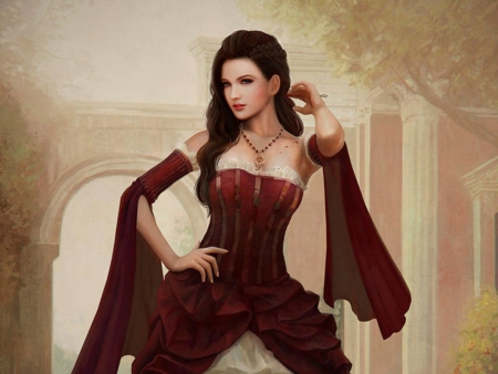 Mercenary courtesan - red, mario wibisono, fantasy, luminos, girl