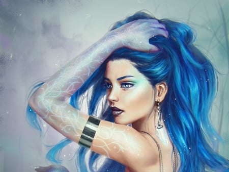 Ice - ice, paulina bochniak, art, girl, luminos, blue, fantasy