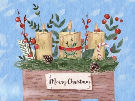 Merry Christmas - Christmas, Watercolor, Merry Christmas, Christmas Candles