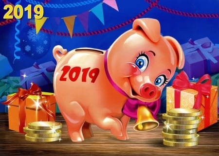 Happy New Year! - pig, new year, chinese zodiac, 2019, card