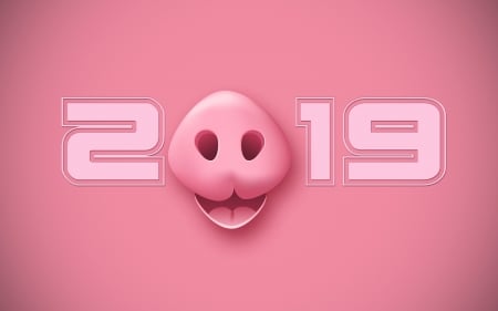 Happy New Year! - pig, card, chinese zodiac, pink, 2019, new year