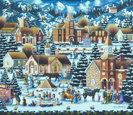 Alpine Christmas - alpine christmas, craciun, eric dowdle, painting, art