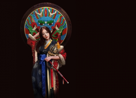 Joseon Dynasty - joseon dynasty, girl, colorful, dragon, fantasy, black, choong yeol lee