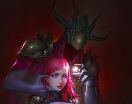 Guard - guard, girl, gjschoolart, monster, fantasy, art, pink, luminos, creature