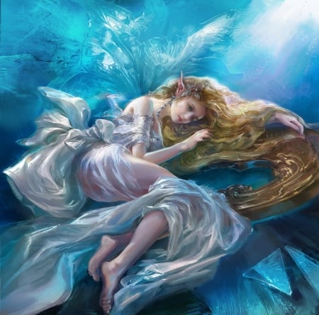 Princess - rongrong wang, blue, blonde, superb, elf, frumusete, fantasy, gorgeous, princess, art, luminos