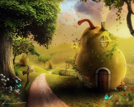 Pear house - fantasy, pear, house, hosne qanadelo, luminos