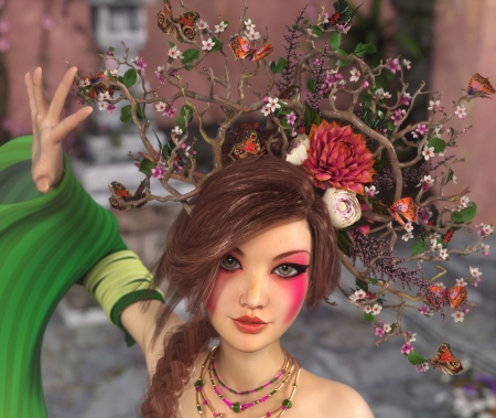 Melidae - verica hupe valzheimer, girl, flower, fantasy, pin, green, dance, melidae, luminos