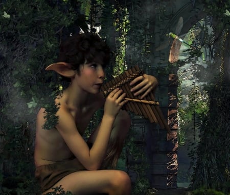 Morning symphony - elf, marcoherrera, boy, fantasy, forest