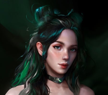 Ivy - jane nane, fantasy, ivy, green, girl, face, luminos