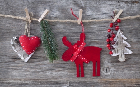 Christmas Decoration - hearts, red, wooden, christmas