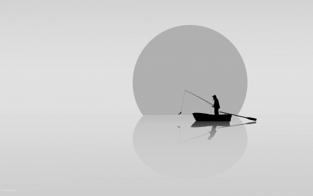 :) - moon, silhouette, water, black, fantasy, art, fisherman, luna, boat