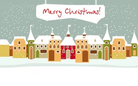 Merry Christmas! - winter, snow, vector, houses, Christmas