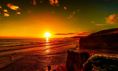 Sunset - beach, horizon, sunset, sea