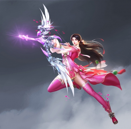 Archer - s t, girl, luminos, pink, frumusete, fantasy, archer