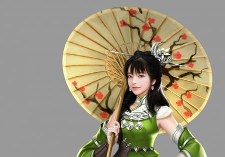 Fantasy girl - princess, parasol, girl, asian, fantasy, umbrella, luminos, hotduck yoon, green