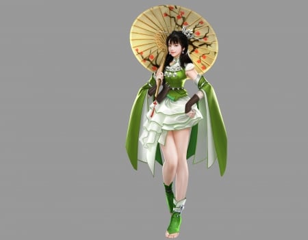 Fantasy girl - parasol, luminos, umbrella, gir, hotduck yoon, green, asian, fantasy