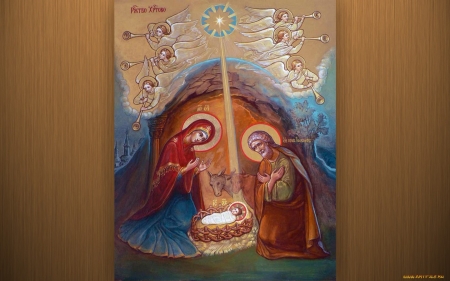 Nativity - icon, Nativity, Holy Family, Mary, angels, Joseph, Baby, Jesus