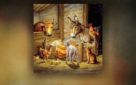 Saviour in Manger - jesus, baby, nativity, animals, manger