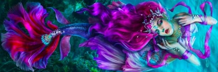 Purple Mermaid - purple, wallpaper, digital, pretty, siren, girl, art, fantasy, mermaid, woman