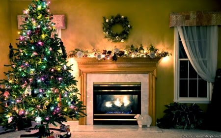 Christmas Fire Place - wallpaper, place, fire, christmas