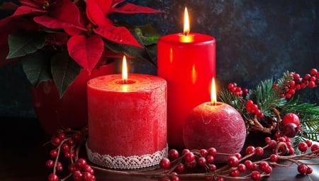 Christmas candles - candle, winter, christmas, flame, arrangement, beautiful, holiday, decoration, flower